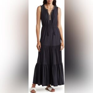 Les Serein Navy Sleeveless Swiss Dot Embroidered Knit Maxi Dress Size XSP